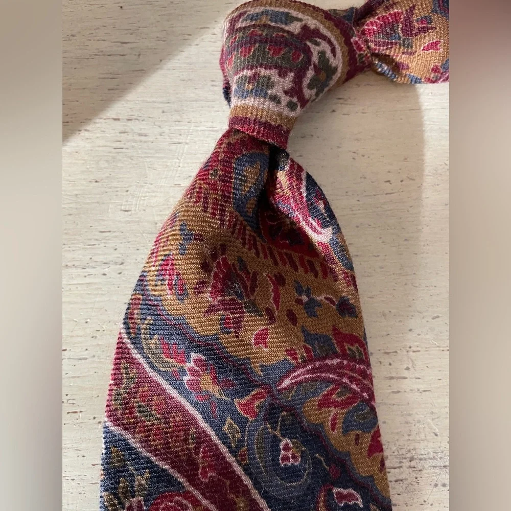 Polo Ralph Lauren Vintage Wide Paisley Print Cashmere Tie in Earth Tones (Multi)